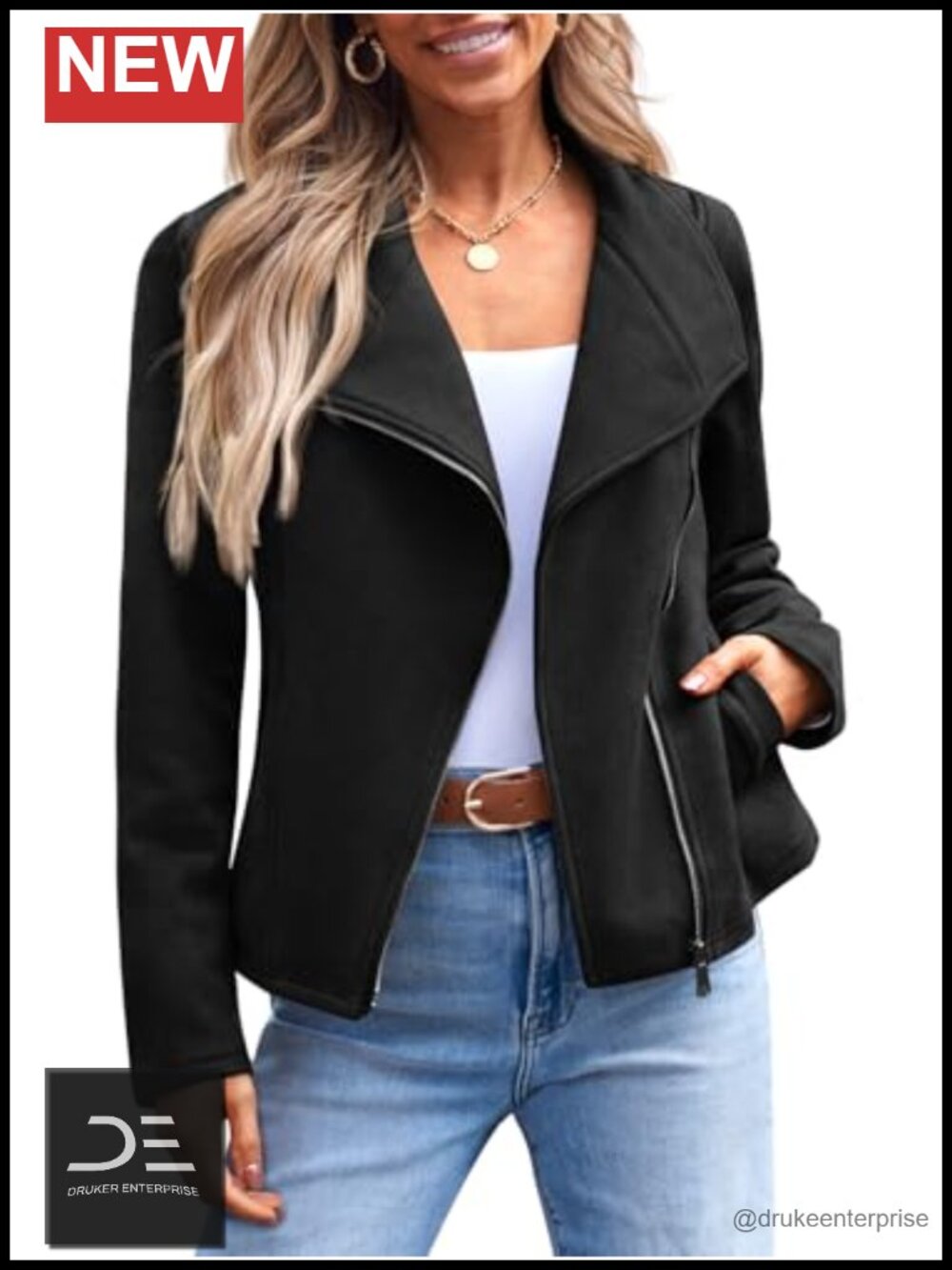 Faux Suede Lightweight Moto Moto-Inspired Fall Jacket Wipe-Clean